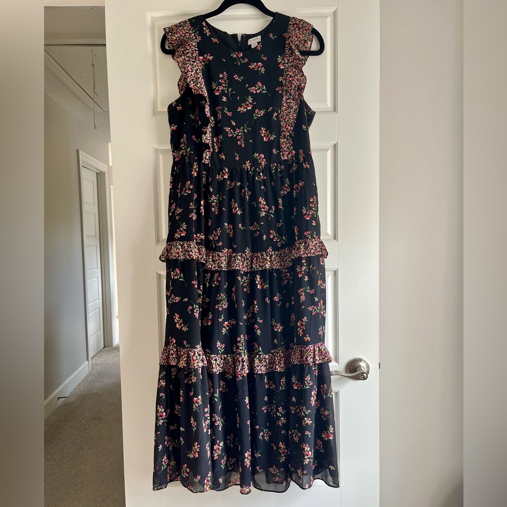 J. Crew Factory Blue Sleeveless Tiered Midi Dress - Picture 2 of 4